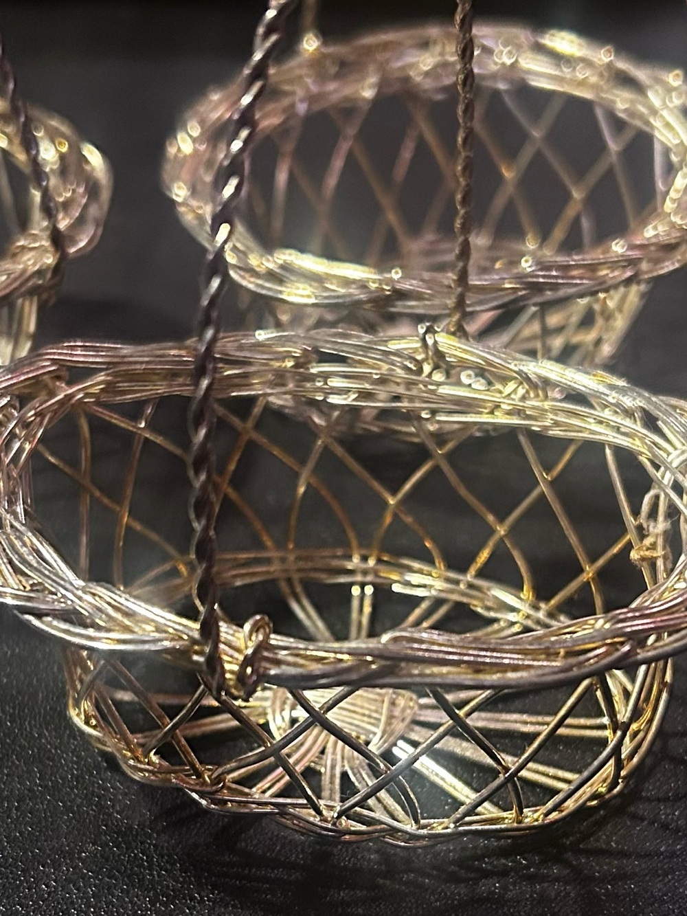 Vintage Handwoven Metallic Wire Mini Baskets